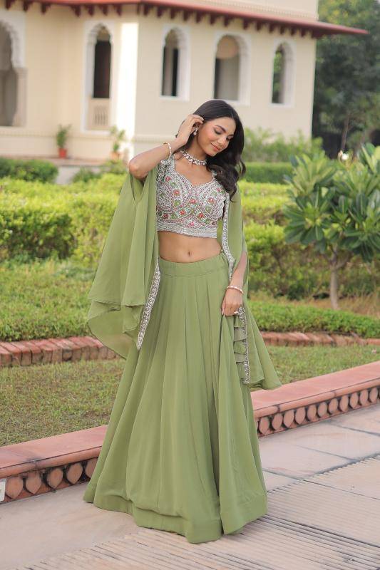 PREMIUM READYMADE LW-7152 Georgette Green Lehengha choli wholesaler in India